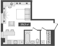 Планировка студии 32.70 м² в ЖК «Freedom»