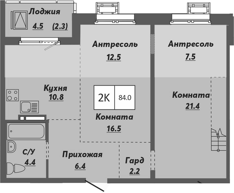 Планировка 2-к.кв 81.70 м² в ЖК «Ежевика»