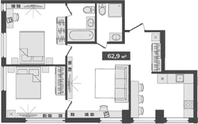 Планировка студии 63.20 м² в ЖК «Freedom»