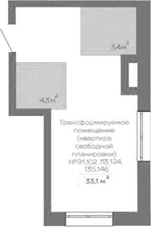 Планировка своб. план. 33.10 м² в ЖК «Уютный квартал. Кемерово»
