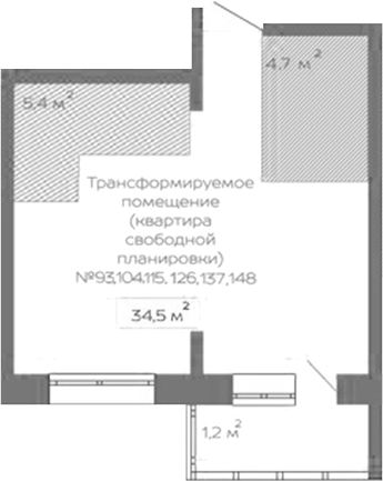 Планировка своб. план. 35.70 м² в ЖК «Уютный квартал. Кемерово»