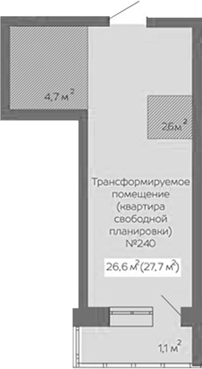 Планировка своб. план. 27.70 м² в ЖК «Уютный квартал. Кемерово»