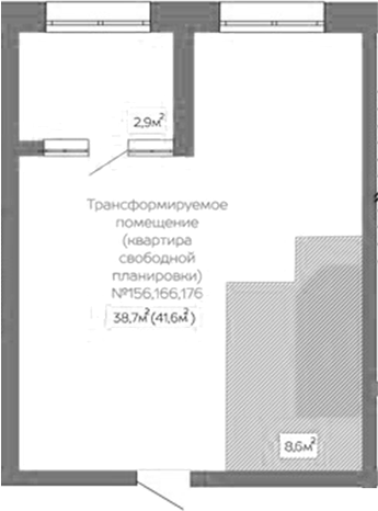Планировка своб. план. 41.60 м² в ЖК «Уютный квартал. Кемерово»