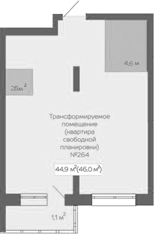 Планировка своб. план. 46.00 м² в ЖК «Уютный квартал. Кемерово»