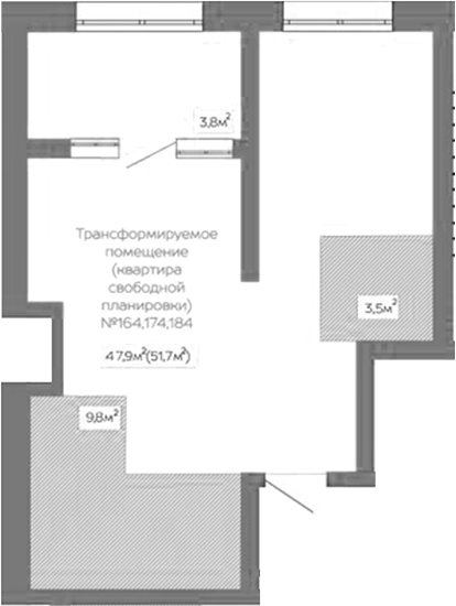 Планировка своб. план. 51.70 м² в ЖК «Уютный квартал. Кемерово»