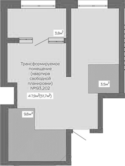 Планировка своб. план. 51.70 м² в ЖК «Уютный квартал. Кемерово»