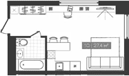Планировка студии 27.40 м² в ЖК «Freedom»