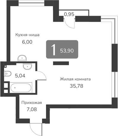 Планировка своб. план. 53.90 м² в ЖК «Марсель-2»