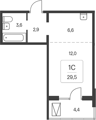 Планировка студия 25.10 м² в ЖК «Расцветай у Академгородка»