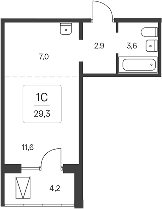 Планировка студия 25.10 м² в ЖК «Расцветай у Академгородка»