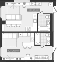Планировка студии 53.30 м² в ЖК «Freedom»