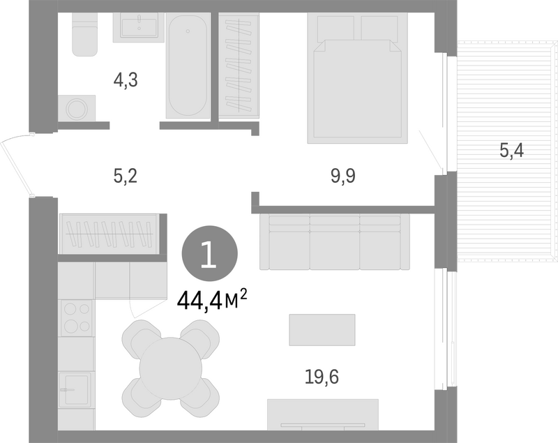 Планировка 2е-к.кв 39.00 м² в ЖК «Пшеница»