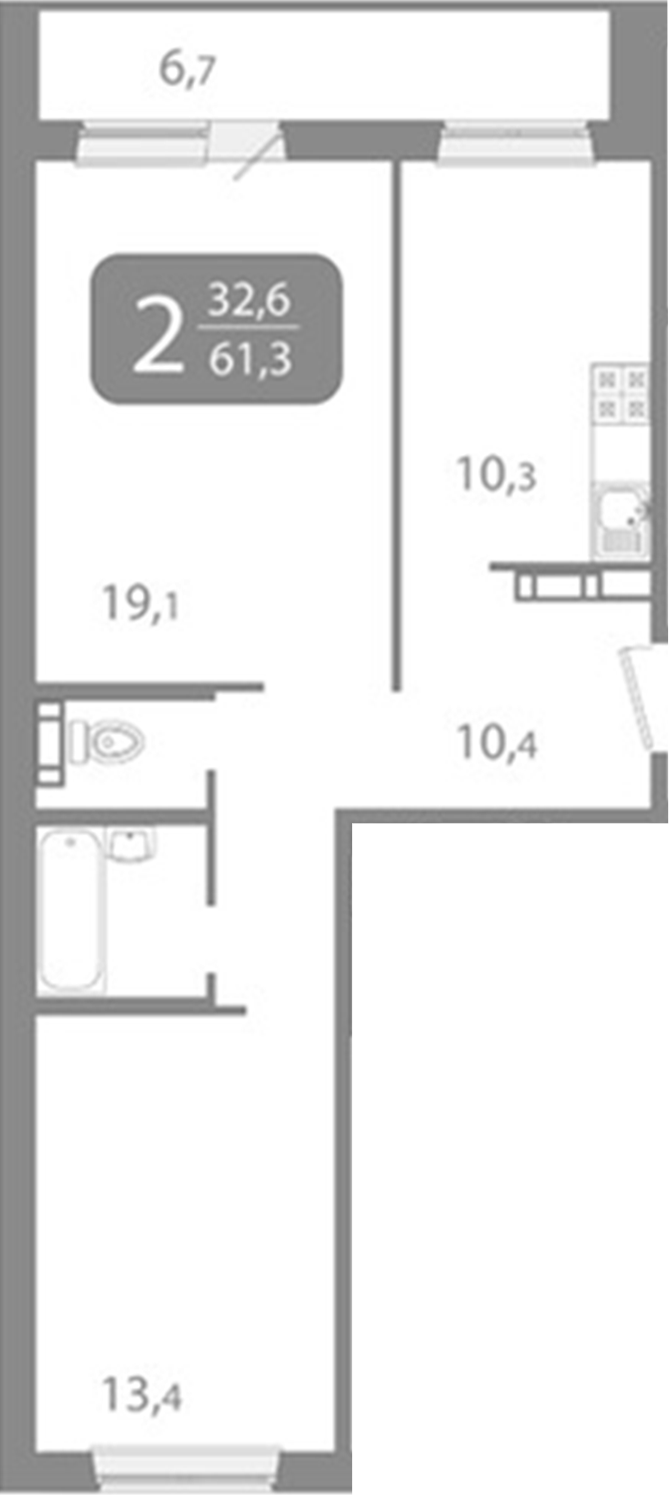 Планировка 2-к.кв 57.95 м² в ЖК «Ботаника. Томск»