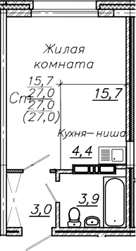 Планировка студии 27.00 м² в ЖК «Авиастроителей»