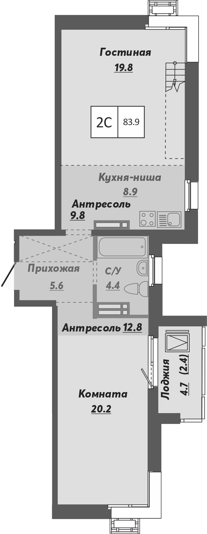 Планировка 2е-к.кв 81.50 м² в ЖК «Ежевика»