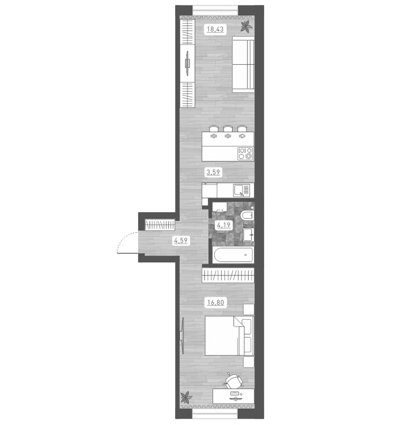 Планировка 2е-к. квартира 47.60 м² в ЖК «Радуга Сибири»