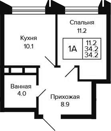 Планировка 1-к. квартира 34.20 м² в ЖК «Цитатум»