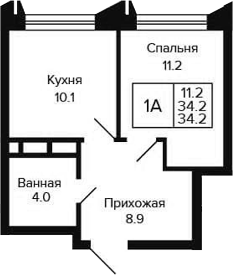 Планировка 1-к. квартира 34.20 м² в ЖК «Цитатум»