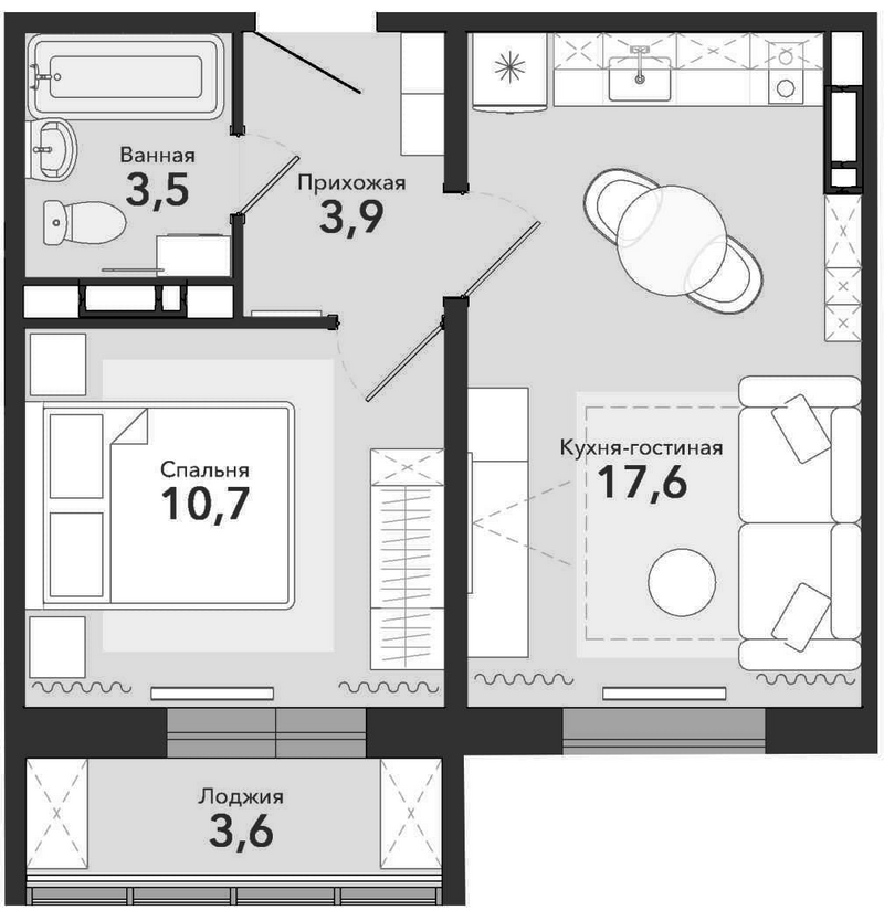 Планировка 2е-к.кв 37.50 м² в ЖК «Чистая Слобода»