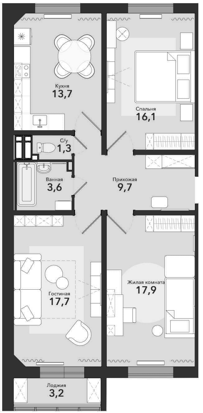 Планировка 3-к.кв 81.60 м² в ЖК «Чистая Слобода»