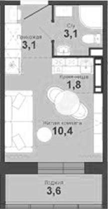 Планировка студия 20.20 м² в ЖК «Чистая Слобода»