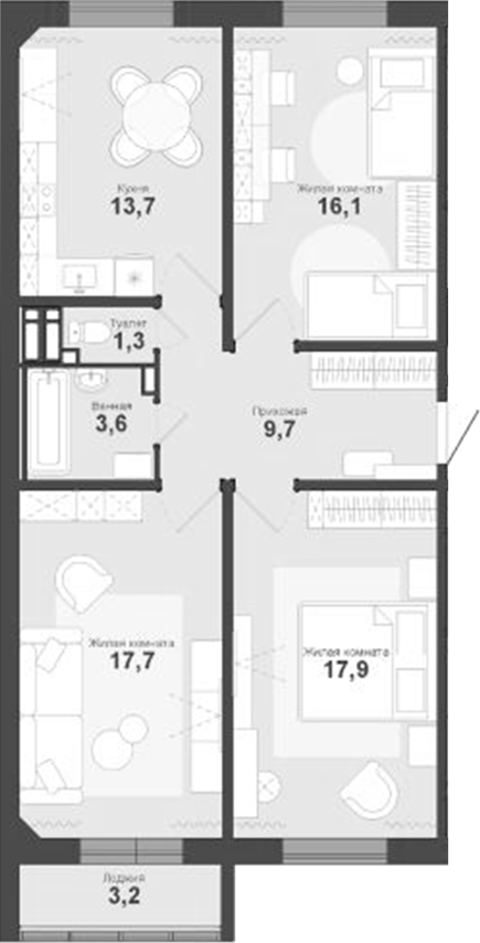 Планировка 3-к.кв 81.60 м² в ЖК «Чистая Слобода»