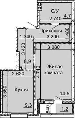Планировка 1-к.кв 37.40 м² в ЖК «Столетов»