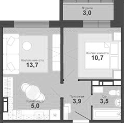 Планировка 2е-к.кв 38.30 м² в ЖК «Чистая Слобода»