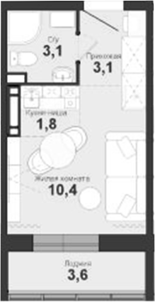 Планировка студии 20.20 м² в ЖК «Чистая Слобода»