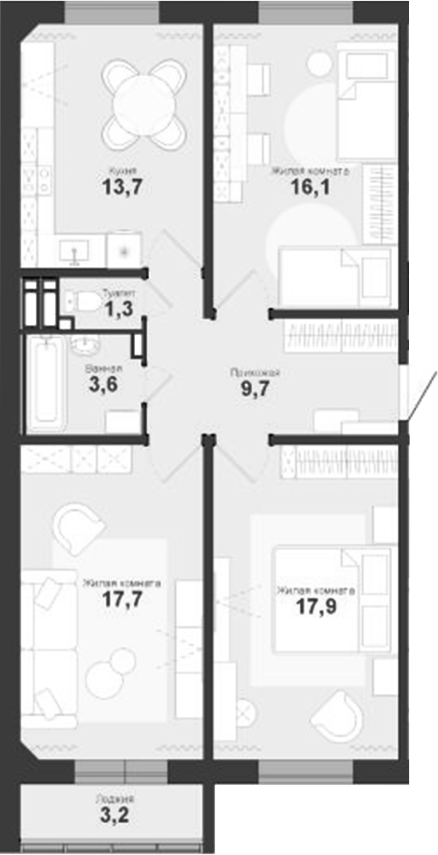 Планировка 3-к.кв 81.60 м² в ЖК «Чистая Слобода»