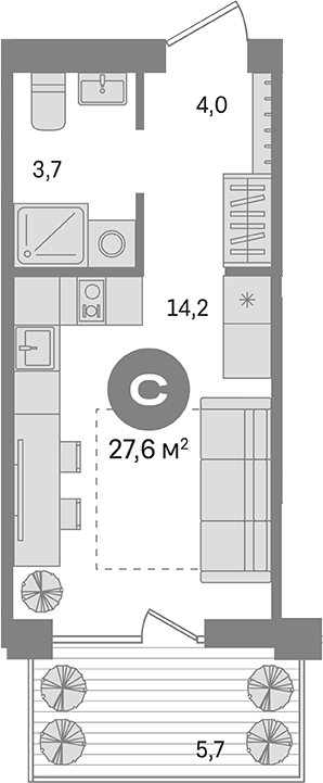Планировка студия 25.89 м² в ЖК «Пшеница»