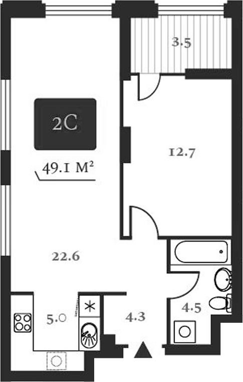 Планировка 2е-к.кв 50.65 м² в ЖК «Нобель»