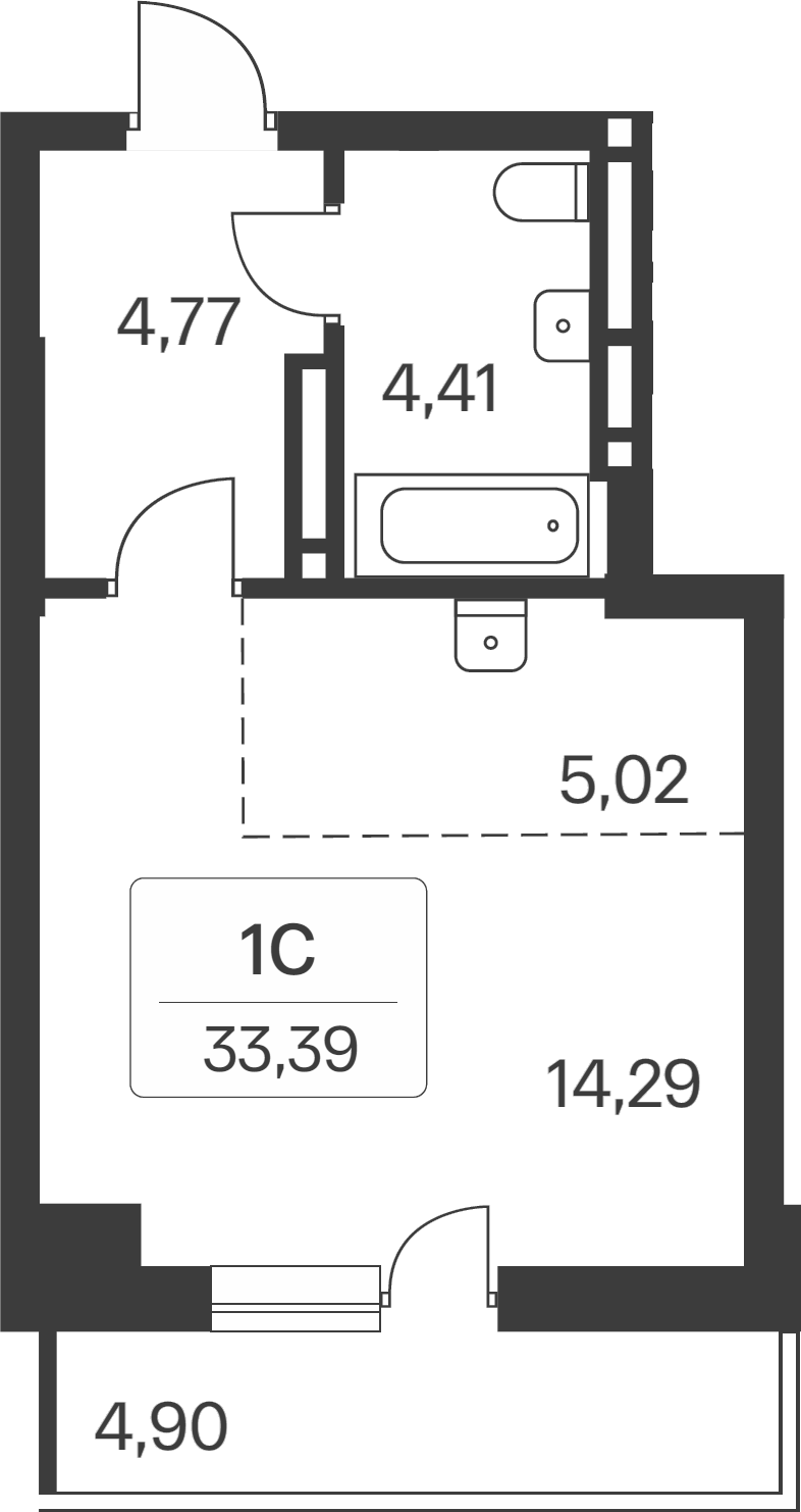 Планировка студии 28.49 м² в ЖК «Расцветай на Зорге»