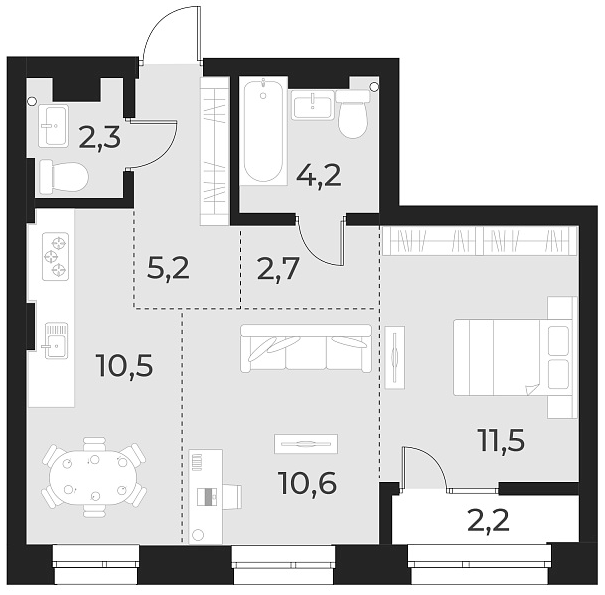 Планировка 2-к. квартира 47.00 м² в ЖК «Русское солнце»