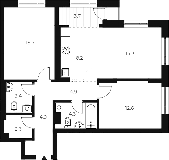 Планировка 3е-к.кв 70.90 м² в ЖК «ОСКАР»