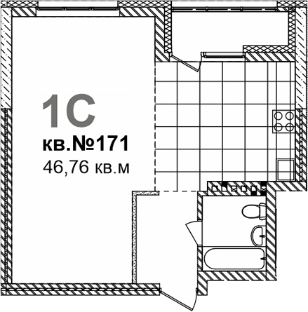 Планировка своб. план. 46.76 м² в ЖК «Римский квартал»