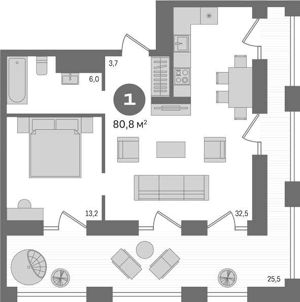 Планировка 2е-к.кв 55.30 м² в ЖК «Мылзавод»
