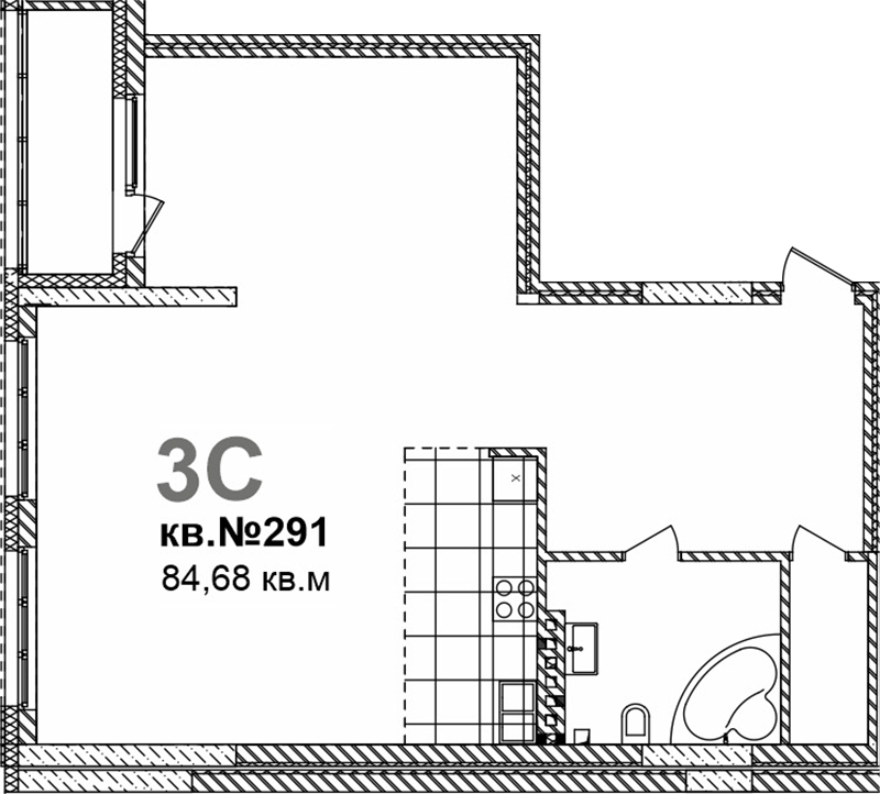 Планировка свободная планировка 83.66 м² в ЖК «Римский квартал»