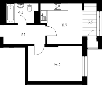 Планировка 1-к. квартира 36.40 м² в ЖК «ОСКАР»