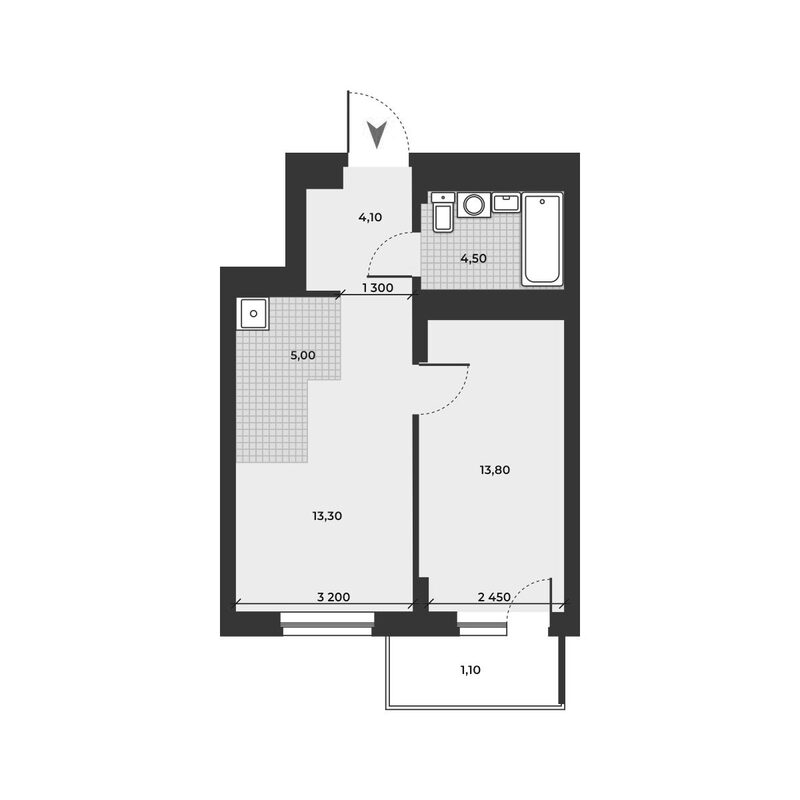 Планировка 2е-к. квартира 40.70 м² в ЖК «ДНК»