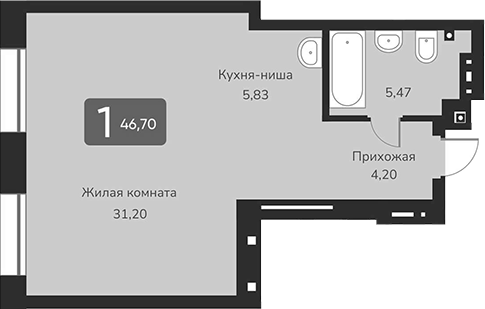Планировка своб. план. 46.70 м² в ЖК «Марсель-2»