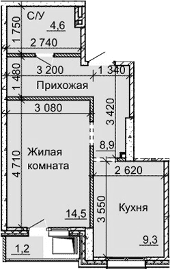 Планировка 1-к.кв 37.30 м² в ЖК «Столетов»