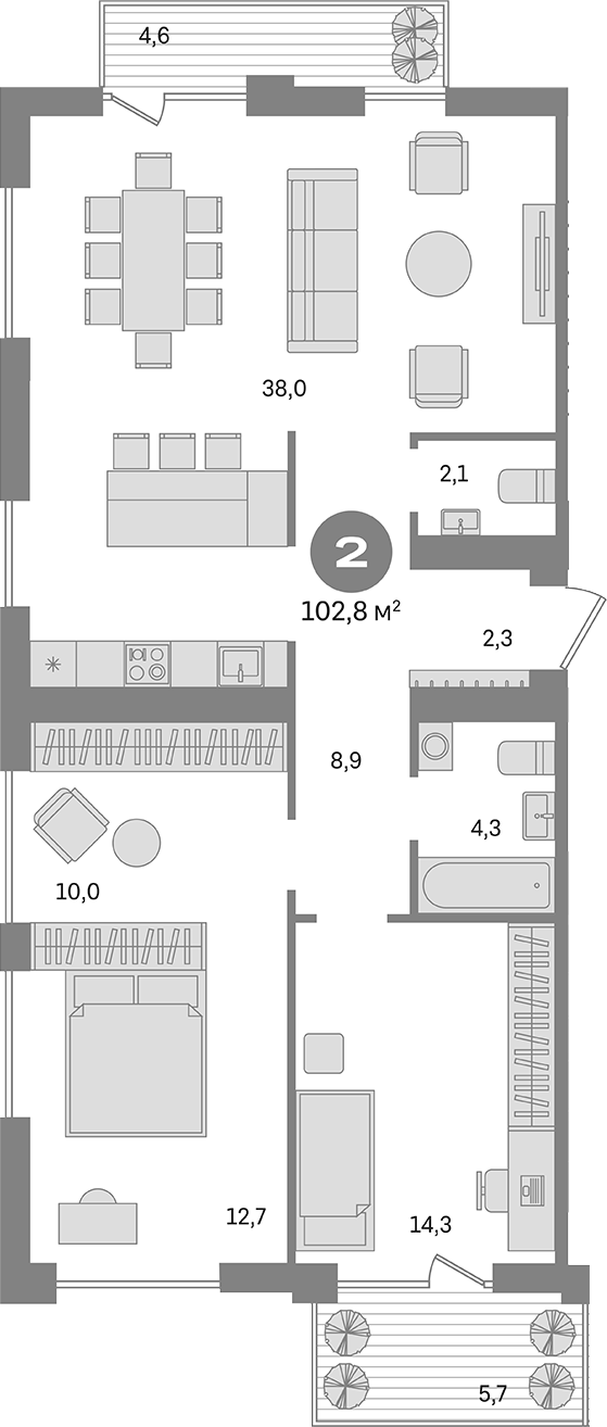 Планировка 3е-к.кв 99.71 м² в ЖК «Пшеница»