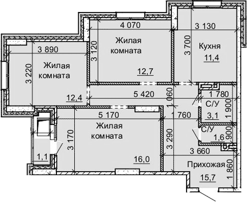 Планировка 3-к.кв 72.90 м² в ЖК «Столетов»