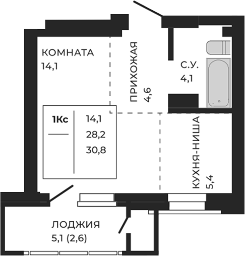 Планировка своб. план. 28.20 м² в ЖК «ЖеКа Павлов. Барнаул»