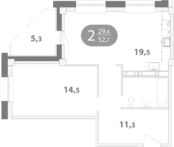 Планировка 1-к.кв 47.49 м² в ЖК «Южные ворота. Томск»