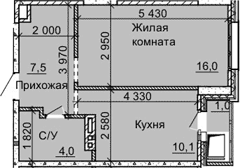 Планировка 1-к.кв 37.60 м² в ЖК «Столетов»