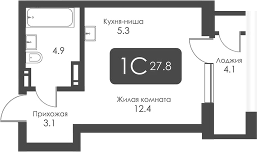 Планировка студии 25.75 м² в ЖК «Сити Тауэрс»