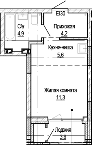 Планировка студии 24.10 м² в ЖК «Кварталы Немировича-2»