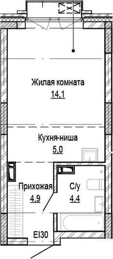 Планировка студии 28.40 м² в ЖК «Кварталы Немировича-2»